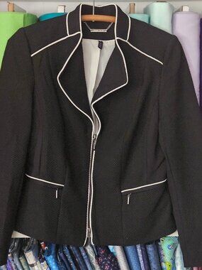 WHBM Full Zip Black Blocked Contrast Career Suit Jacket